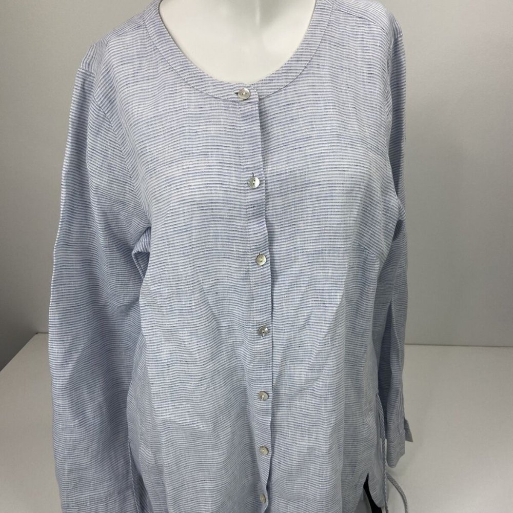 J Jill Love Linen Women’s Size M Blue Striped Top